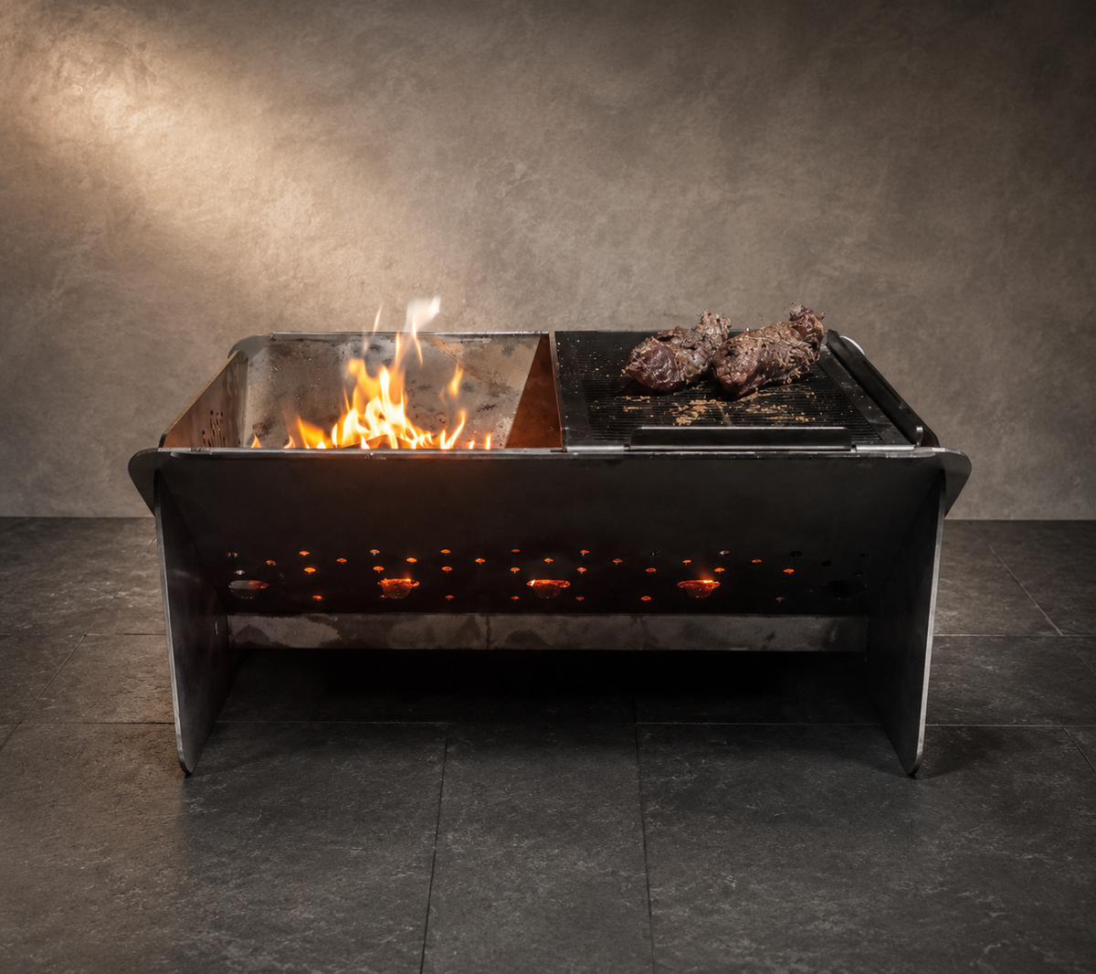 Front view of the Wild Ember fire pit and cooking grill